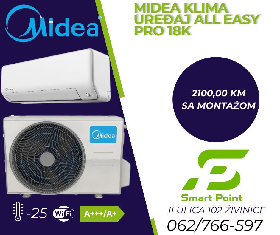 Klima Uredjaj MIDEA 18 All Easy Pro Inverter -25 sa montažom — fotografija 1
