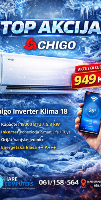 Chigo Inverter Klima 18 (18000 BTU) Grijac vanjske WIFI AKCIJA — fotografija 1