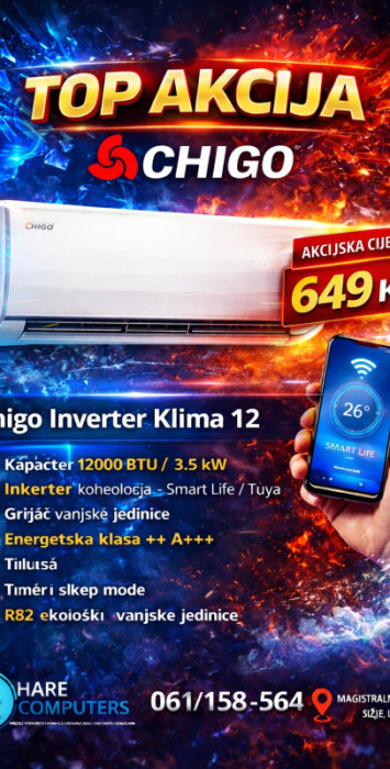 Chigo Inverter Klima 12 (3.5kW) WiFi + Grijač AKCIJA — fotografija 1