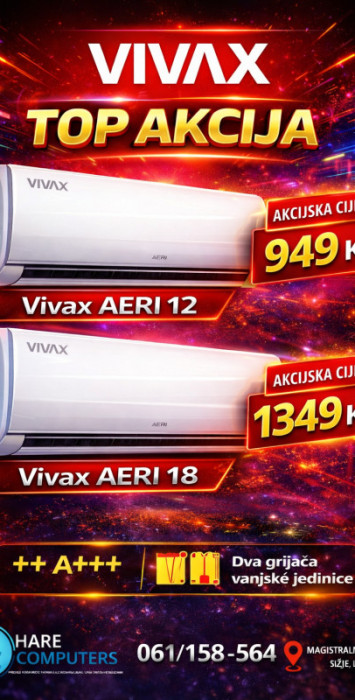 Vivax AERI 18 Inverter Klima 18000 BTU dva grijaca do -20 AKCIJA — fotografija 1