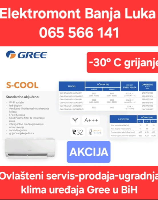 Klima inverter Gree S Cool -30C grijanje Elektromont B.Luka — fotografija 1