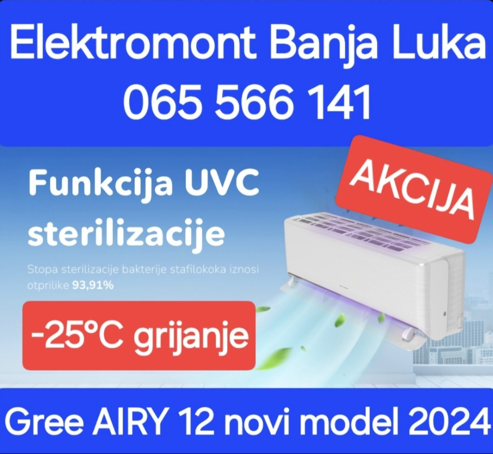 AKCIJA klima Gree AIRY A+++ -25 Novi model Banja Luka 065 566 141 — fotografija 1