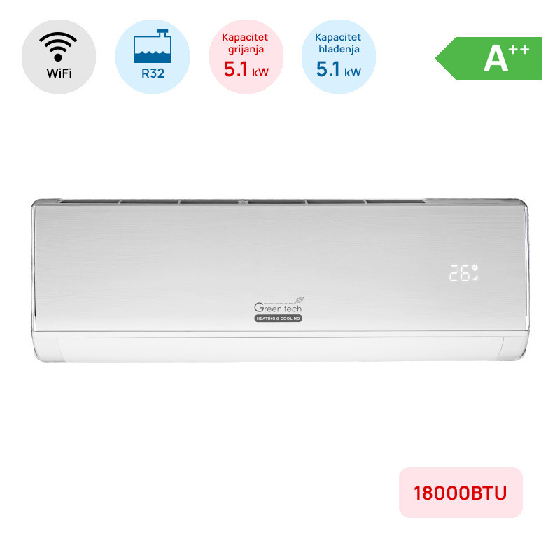 Green Tech 18000BTU, 5.1kW,R32,   WiFi — fotografija 1