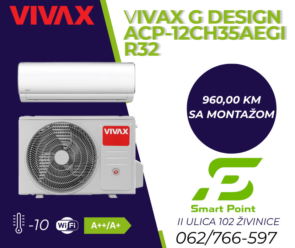VIVAX G/AEGI dizajn klima uređaj ACP-12CH35AEGI+ R32 sa montažom — fotografija 1