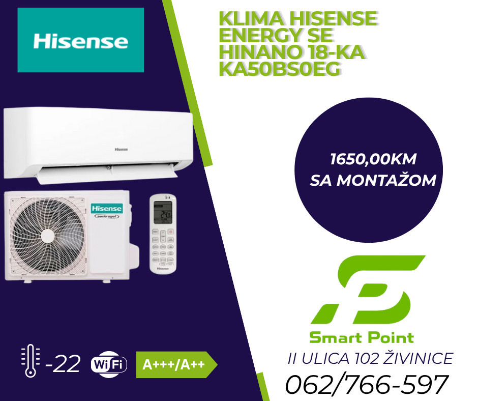 Hisense Klima 18-ka KA50 INVERTER -22 Energy SE HiNano — fotografija 1