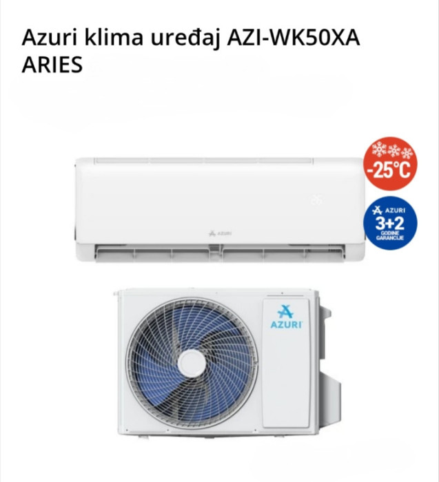 AZURI klima inverter 18 AZI-WK5OXA
ARIES -25c SA UGRADNJOM 1290KM — fotografija 1