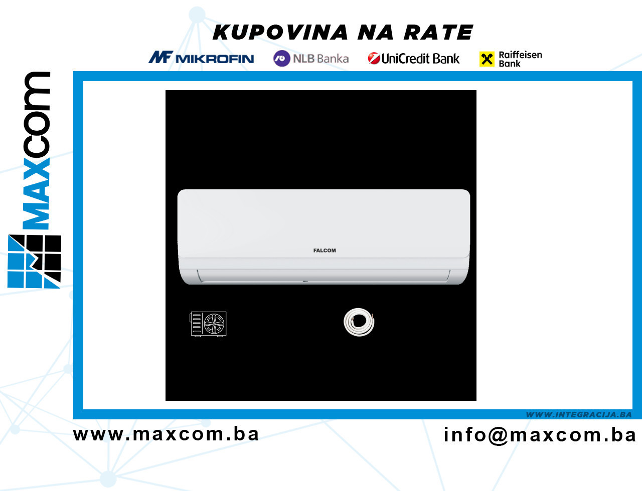 Falcom Klima uređaj, 12000Btu, Cijevi,Inverter, Defrost, WiFi, A — fotografija 1