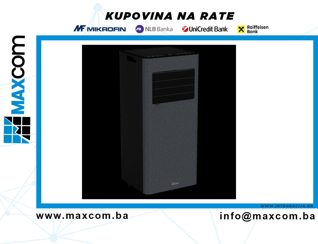 Zilan PrijenosniMobilni klima uređaj, 3u1, 9000 Btu, 1000W, WiFi — fotografija 1