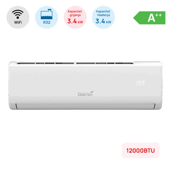 Klima Green Tech 12000BTU, 3.4kW, Inverter WiFi, bijela — fotografija 1