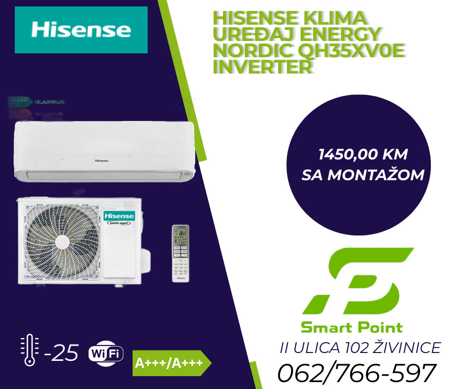 Hisense klima uređaj Energy Nordic QH35XV0E Inverter sa montažom — fotografija 1