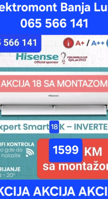 Klima inverter Hisense 18 Expert Smart -20 Wi-Fi sa montažom 1499 — fotografija 1