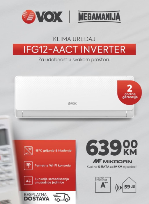 VOX klima inverter 12 ka Wifi -15stepeni IFG12-AACT — fotografija 1
