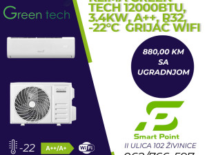 Klima Green Tech 12000BTU, 3.4kW, A++, R32, -22C s grijačem, WiFi — fotografija 1