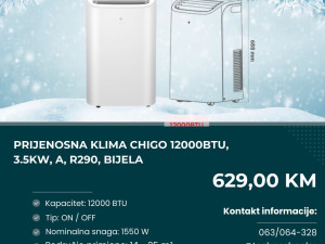 Prijenosna klima Chigo 12000BTU, 3.5kW, A, R290, bijela