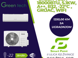 Klima Green Tech 18000BTU, 5.1kW, A++, R32, -22C s grijačem, WiFi — fotografija 1