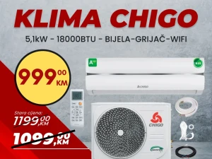Klima inverter 5,10kW CHIGO 18000BTU Wi-Fi 18-ka Grijač