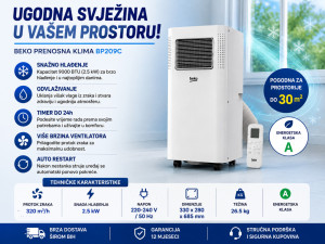 Akcija BEKO Prenosna Klima 9000 BTU ventilator hlađenje 30m2 — fotografija 1