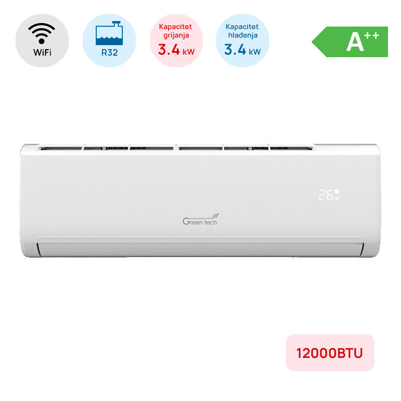Klima Green Tech 12000BTU, 3.4kW, A++, R32, -22C — fotografija 1