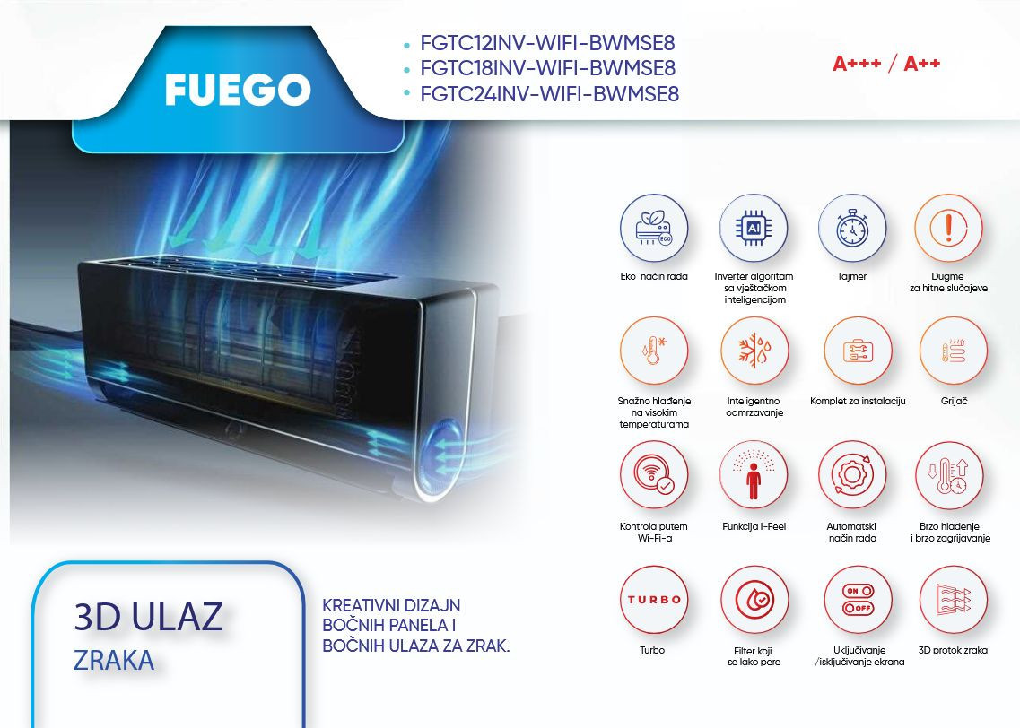 Inverter — Fuego 18-ka A+++ INVERTER FGTC18INV-BWMSE8 do -25 crna 2 grijača