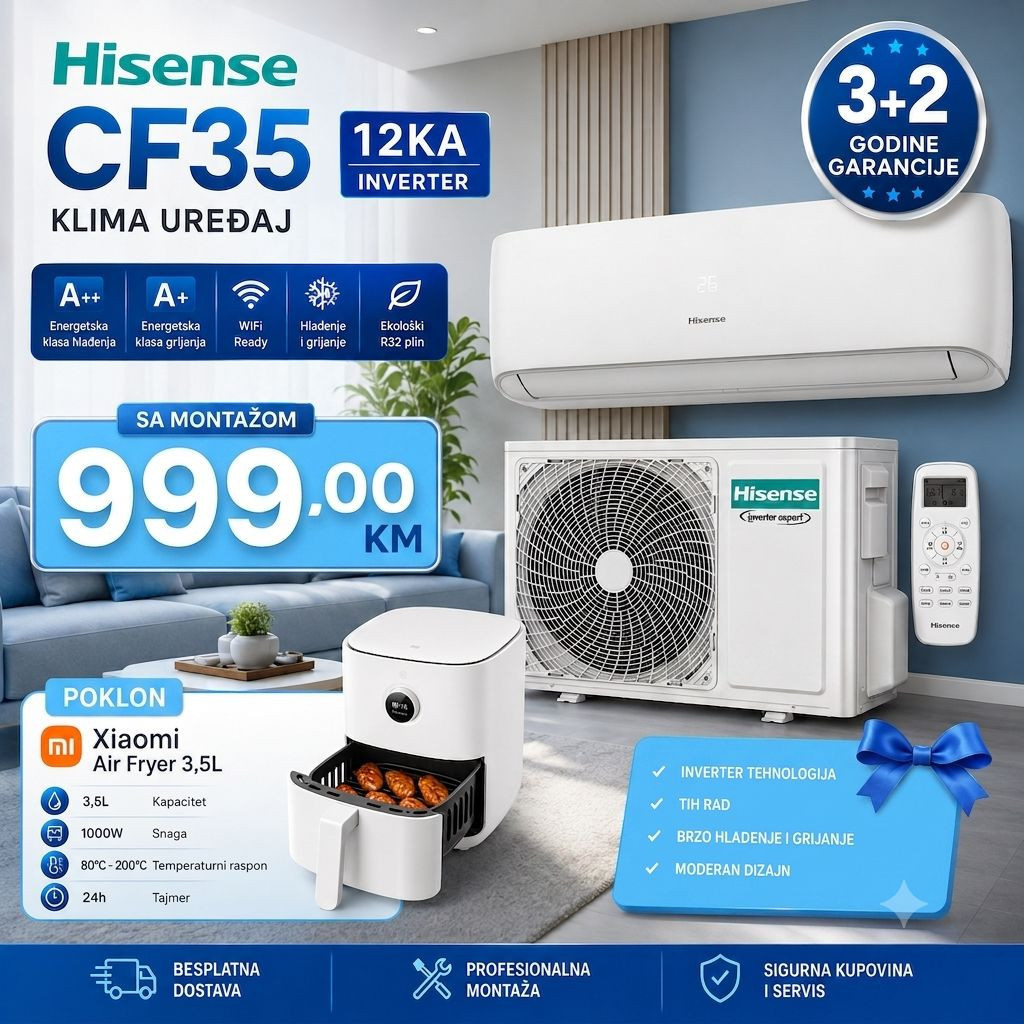 HISENSE EXPERT SMART 12K + UGRADNJA + GRATIS MI SMART AIR FRYER — fotografija 1