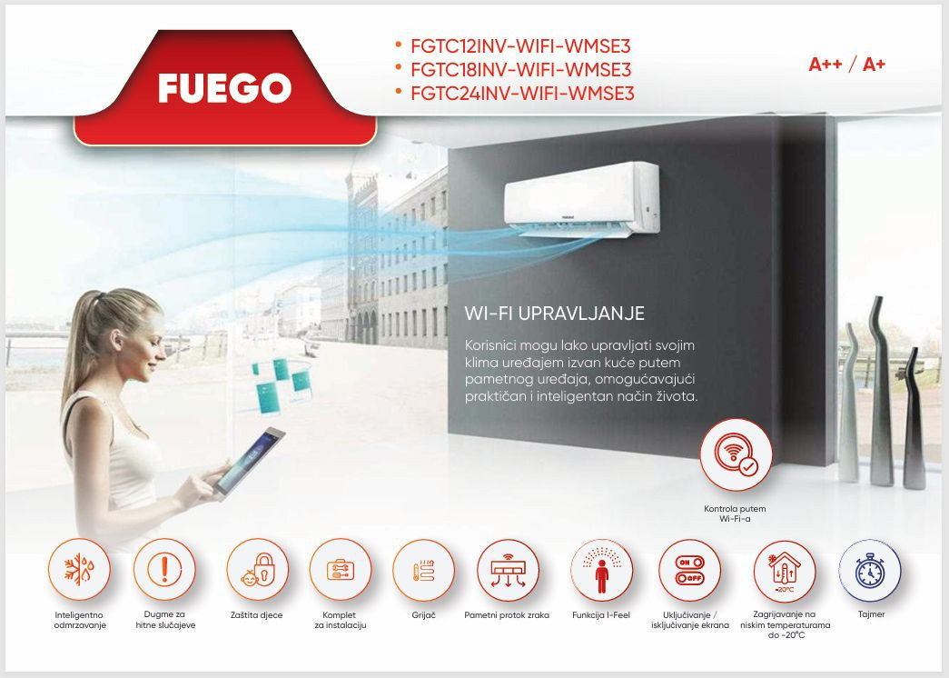 Fuego 24-ka A++ INVERTER FGTC24INV-WIFI-WMSE3 do -20 dva grijača — fotografija 1