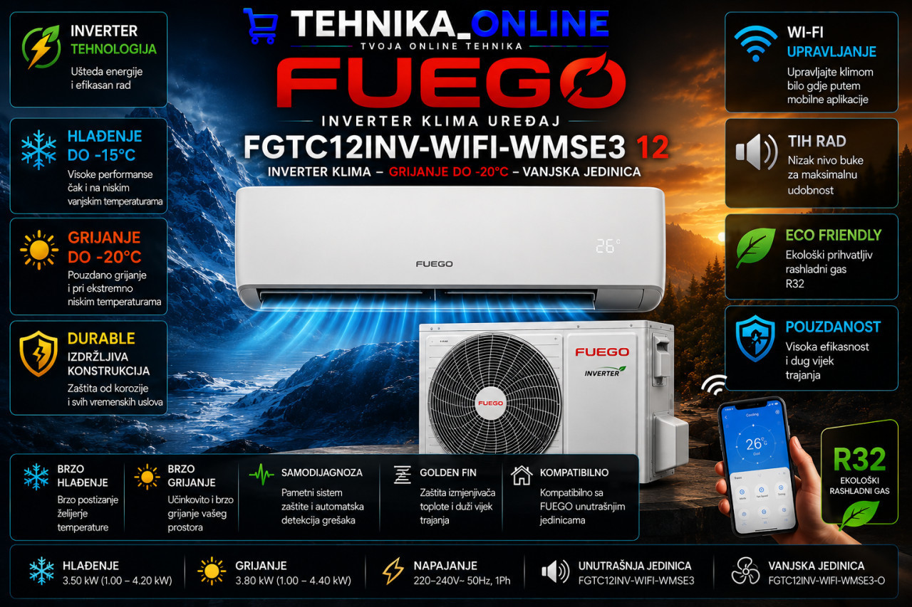 Inverter klima 12 -20 FUEGO Grijac vanjske jedinice, WIFI — fotografija 1