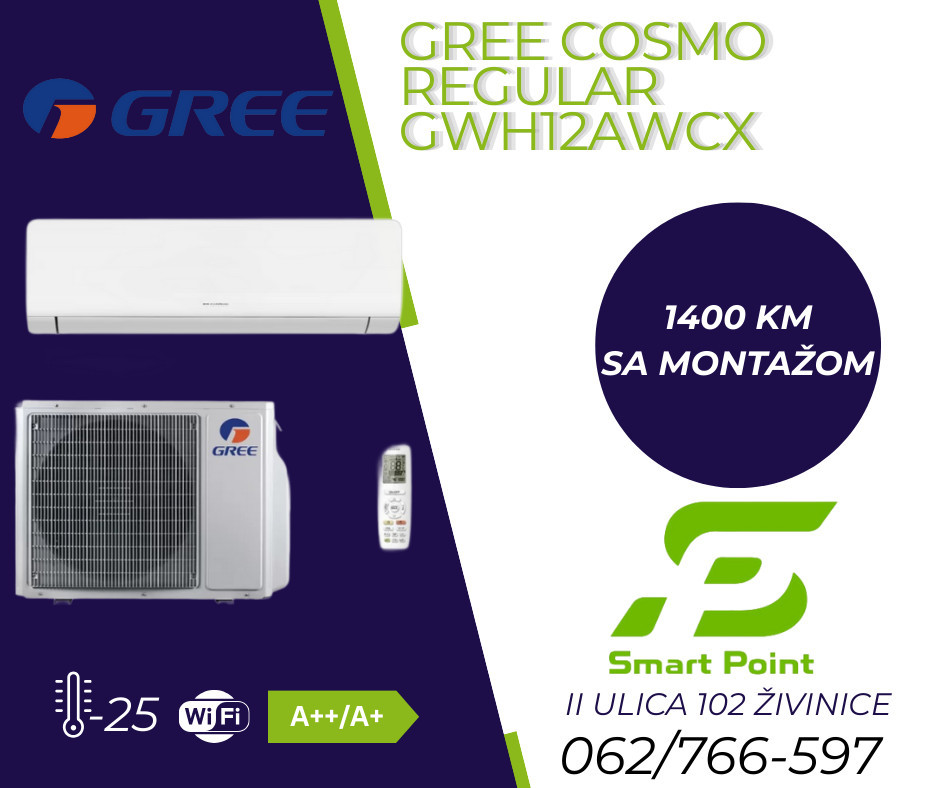 GREE COSMO REGULAR INVERTER KLIMA UREĐAJ 12K -25 sa montažom — fotografija 1