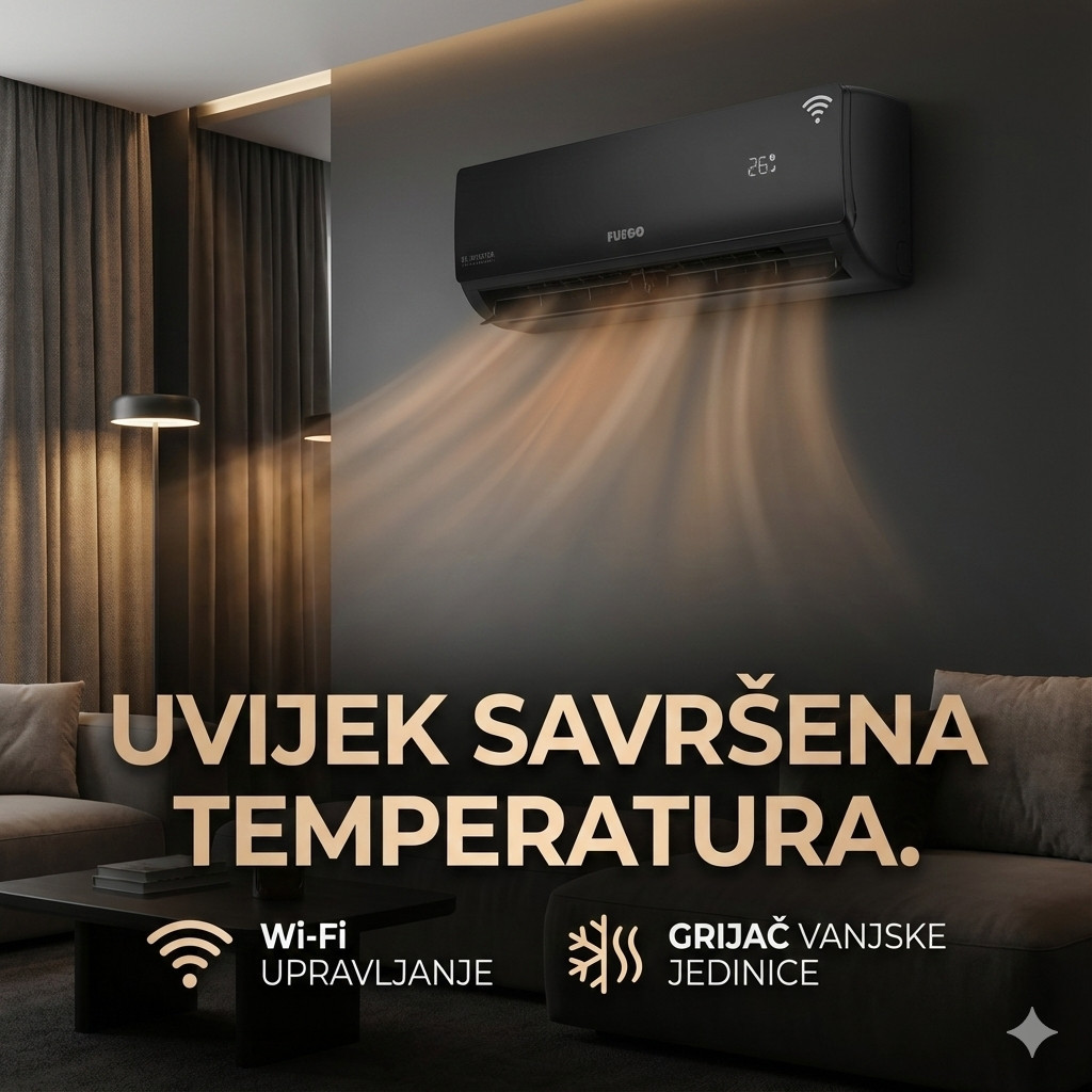KLIMA UREĐAJ 12 FUEGO CRNA FGTC12INV-BWMSE6 / WIFI / GRIJAČ — fotografija 1