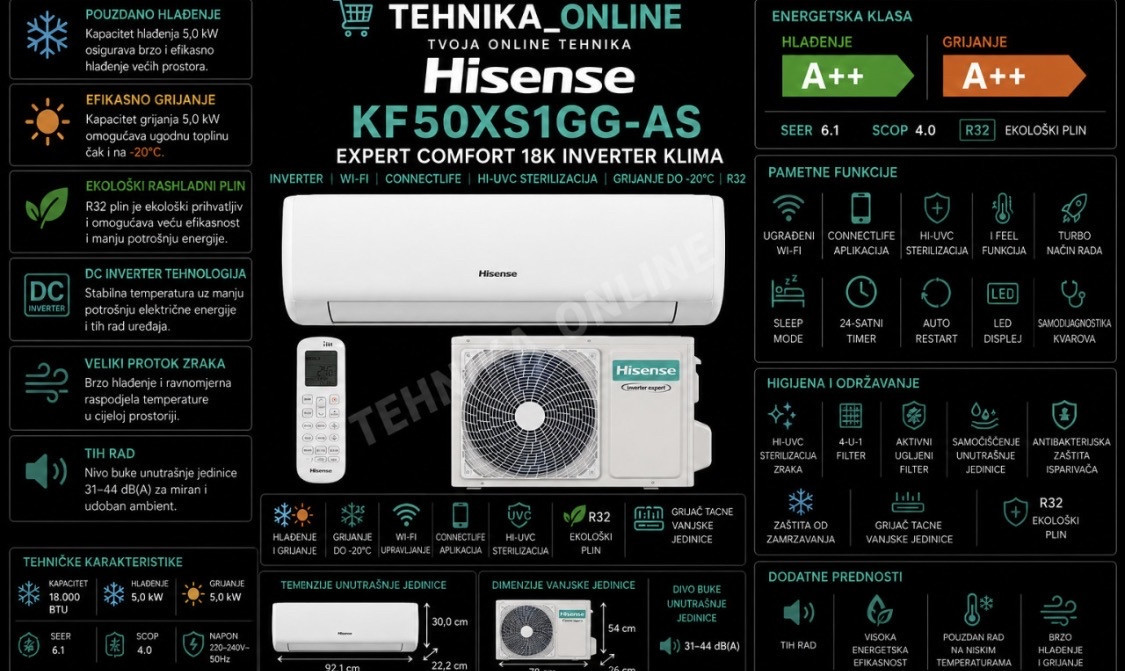 Klima uređaj 18-ka KF50XS1GG-AS Hisense inverter sa grijacem KF50 — fotografija 1