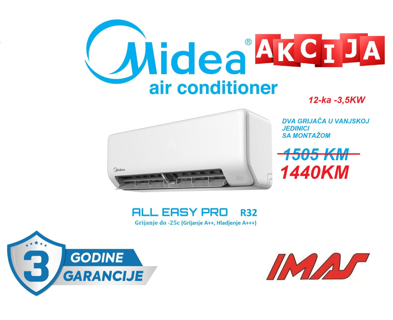 INVERTER KLIMA DO -25C ALL EASY PRO MIDEA 3,5KW SA MONTAŽOM — fotografija 1