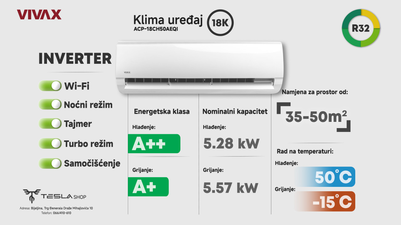 Vivax Q Design 18ka Inverter Klima 18 WiFi Ready ACP-18CH50AEQI,s — fotografija 1