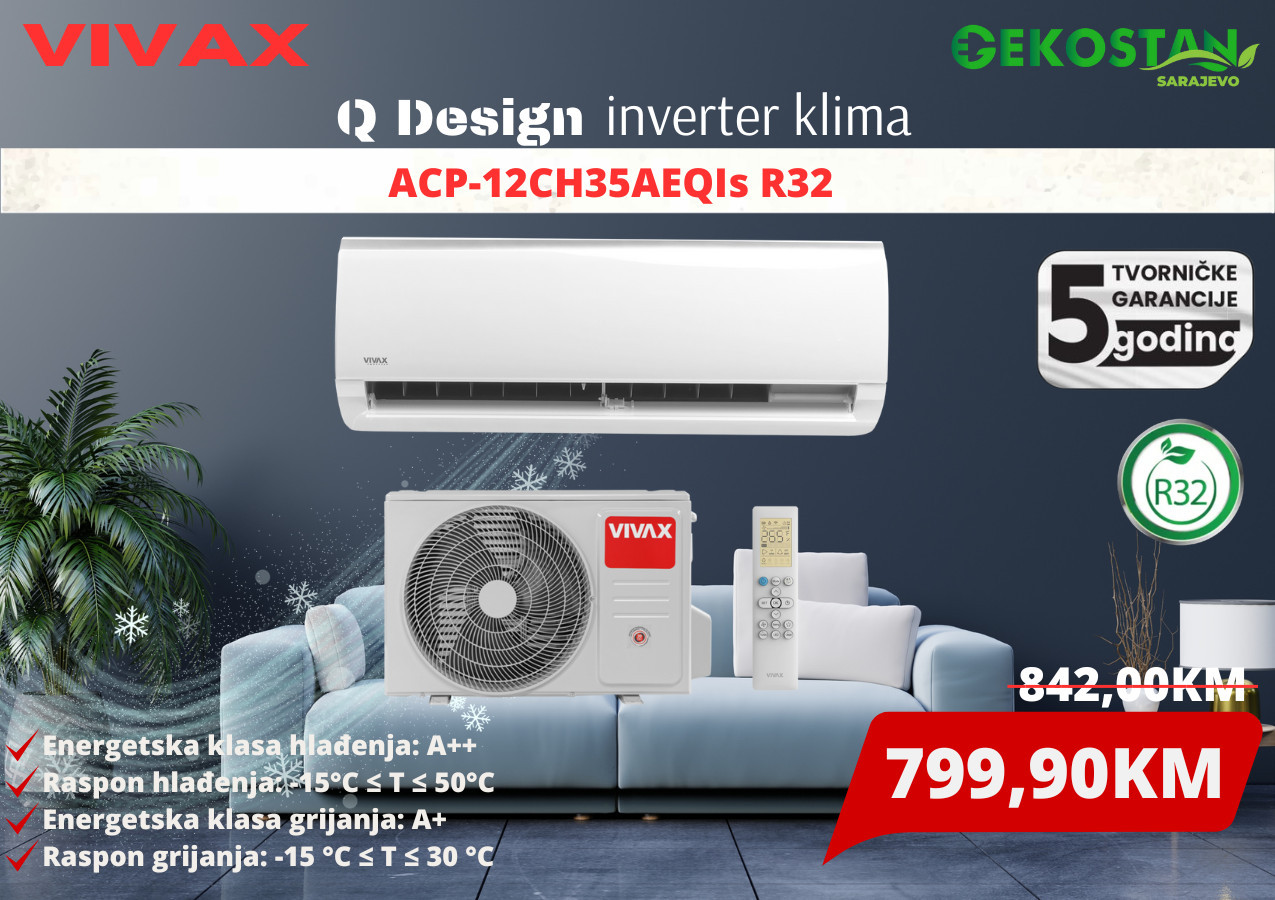 Klima inverter VIVAX Q Design 12-ka 3,5/3,8kW R32 — fotografija 1