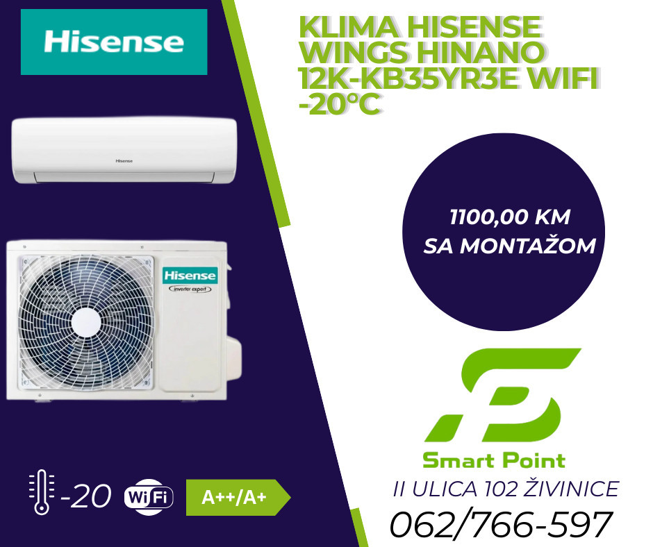 HISENSE KB35 Klima inverter 3.5 KW 12ka -20C WI-FI sa montazom — fotografija 1
