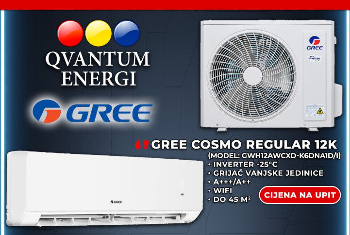 KLIMA GREE COSMO REGULAR 12K -25 WIFI CIJEVI I NOSACI DOSTAVA — fotografija 1