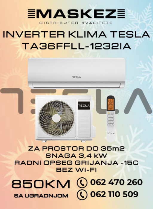 KLIMA SA UGRADNJOM INVERTER 12ka TESLA TA36FFLL-1232IA — fotografija 1