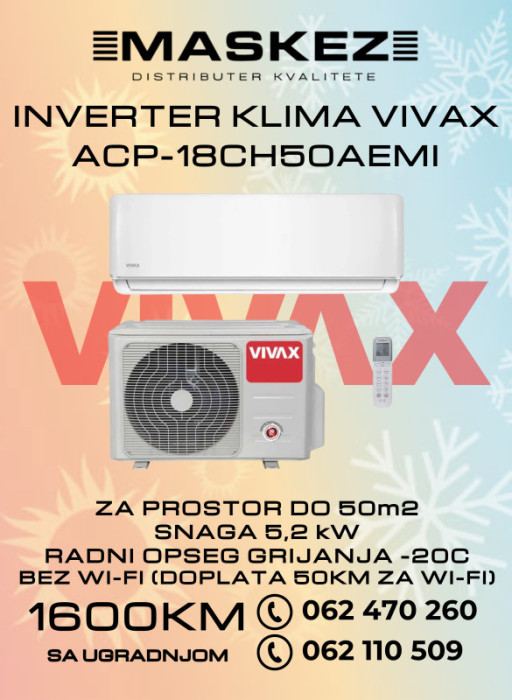 KLIMA SA UGRADNJOM INVENTER 18ka VIVAX ACP-18CH50AEMI — fotografija 1