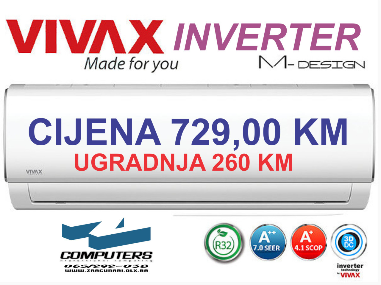 KLIMA VIVAX 12 INVERTER AEMI -15 / UGRADNJA  260 KM — fotografija 1