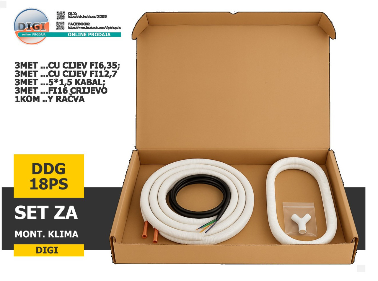 DIGI SET ZA MONTAŽU KLIME KLIMA 18K 24K 18-24/  CIJEVI DDG18PS — fotografija 1
