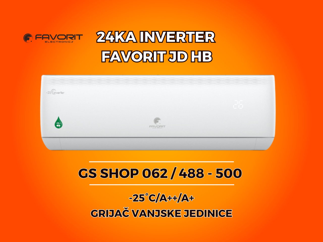 Klima FAVORIT 24KA INVERTER -25 / A++ / GRIJAČ VANJSKE — fotografija 1